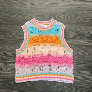 Zara knit crochet rainbow sleeveless sweater vest